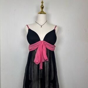 vintage california dynasty y2k black pink babydoll lingerie bow goth coquette